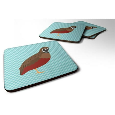 

Chinese Painted or King Quail Blue Check Foam Coaster Set of 4