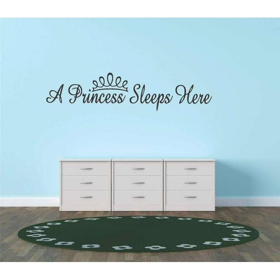 Custom Wall Decal Vinyl Sticker : A Princess Sleeps Here 10"X20" - Teen Girl Baby