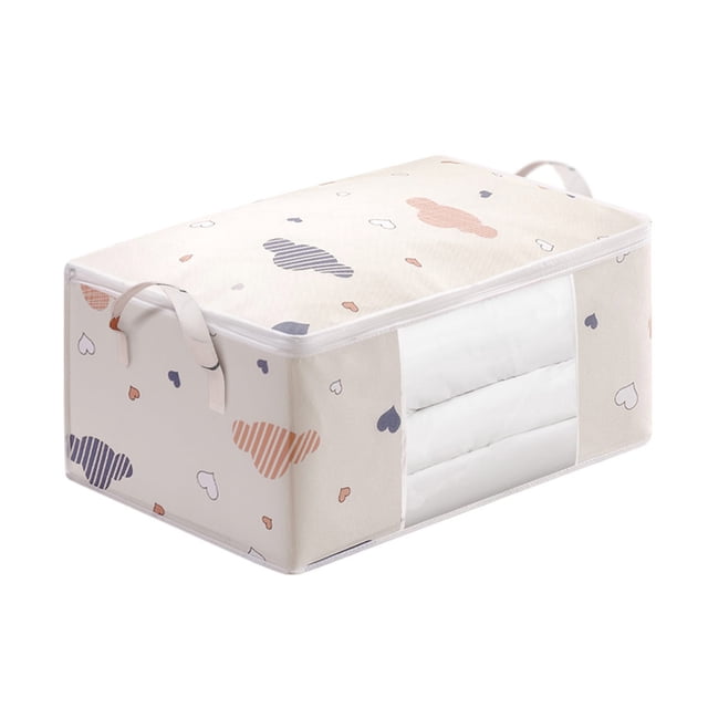 Bolsa de clasificación de ropa, gran capacidad, plegable, estampado, organizador de mantas, ordenado, Visible, para el hogar, a prueba de Almacenamiento y organización del hogar Beige/55*35*25. Yuarrent HA066833-02