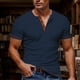 thumbnail image 1 of Ceisia Men's Slim Fit Short Sleeve Henley Neck Rib Knit T-Shirt with Contrast Trim Navy L Gifts, 1 of 8