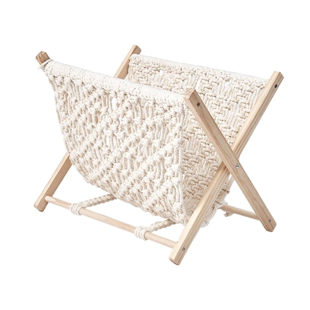 Revistero de macramé estilo boho, organizador de almacenamiento plegable rústico que ahorra espacio. 23x22x28cm