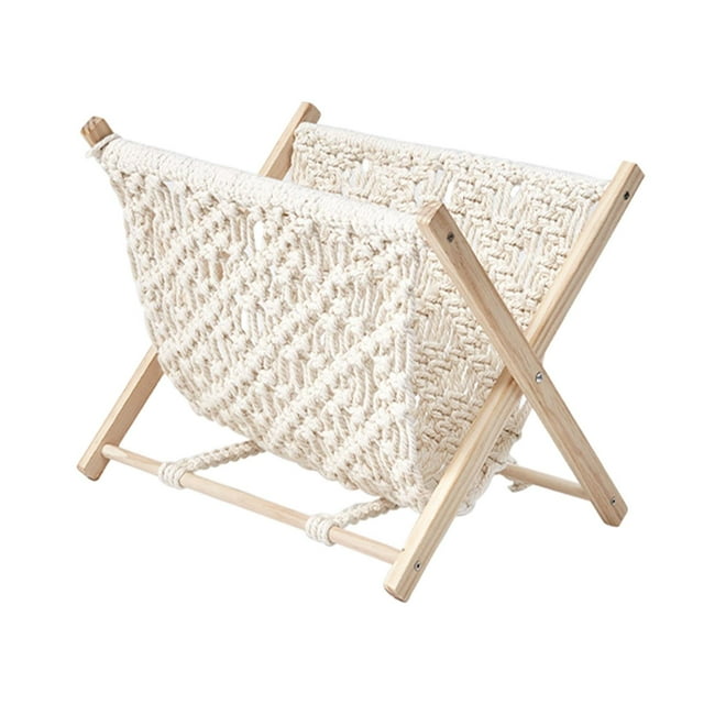 Luzkey Macrame Magazine Rack Folding Boho Storage Holder for Home Decors Living Room 23x22x28cm