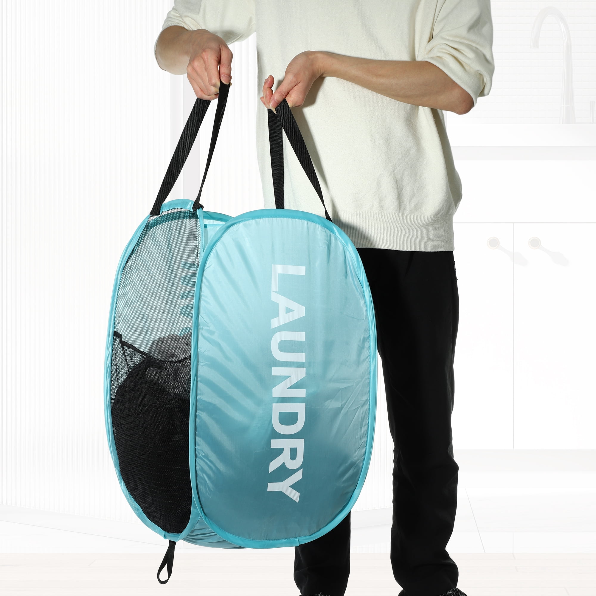 Unique Bargains Folding Laundry Basket Durable Hamper for Bathroom Blue