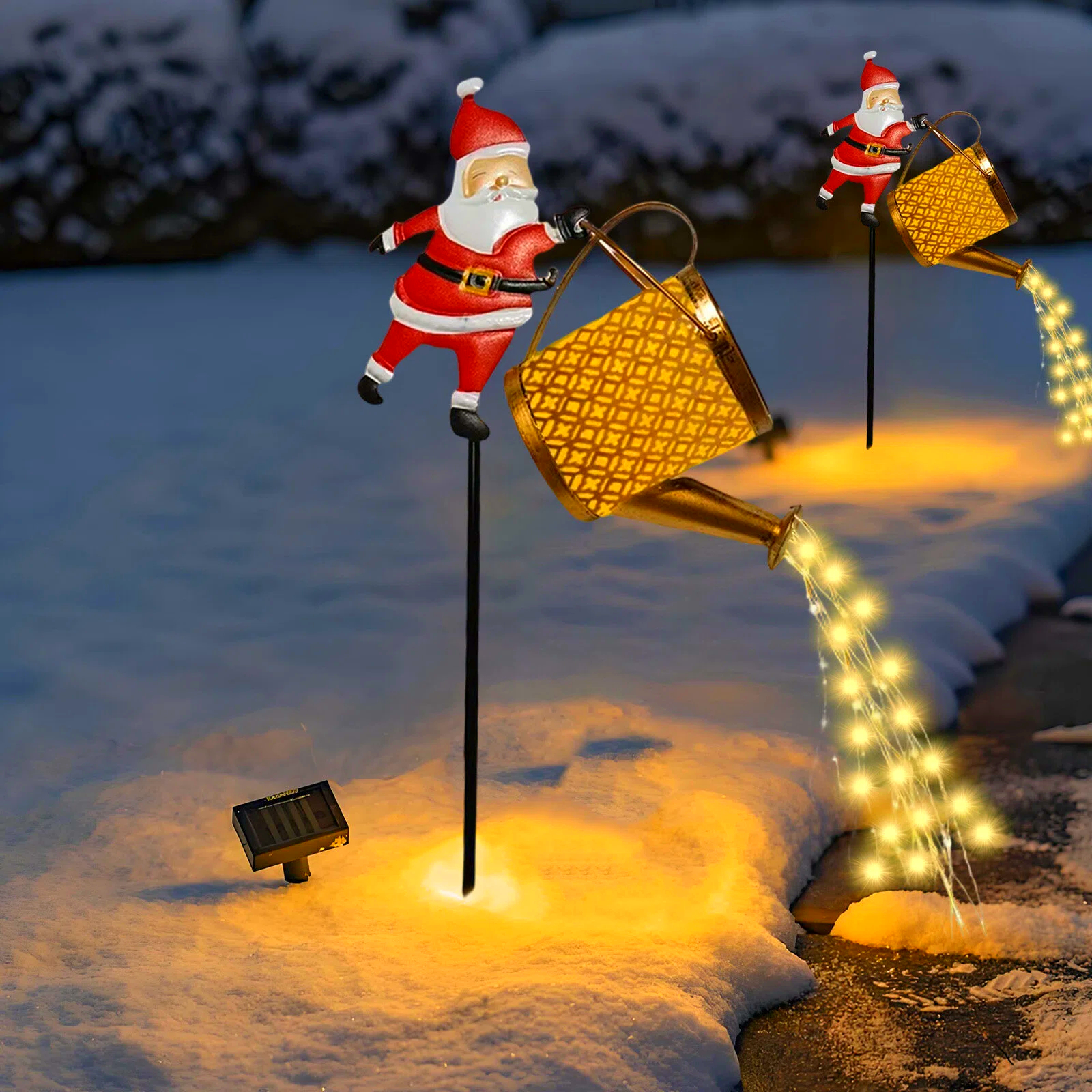 Christmas Gold Solar Santa Kettle Lights Garden Lawn Decorative Lights,Garden Solar Watering Can Light Christmas Santa Ground Light Outdoor Xmas Yard Decor Lamp for Outside Gardens Gift Lawn Patio