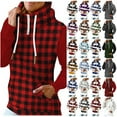 thumbnail image 5 of Efsteb Women's Sweatshirts with Pockets Fall Winter Fashion Leisure Loose Hooded Drawstring Hoodies Sweatshirt Long Sleeve Tops Plaid Printed Tops Lightweight Pullover Red L, 5 of 5