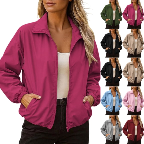 Otntypg Women Waterproof Lightweight Raincoat Full Zip up Lined Rain Jacket Trendy Windbreaker Coat Loose Fall Outdoor Active Outwear Jackets with Pockets