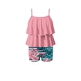 thumbnail image 6 of Girls Ruffled Tankini Swimsuit Set with Boyshort Shorts, Tropical Monstera Leaf Print Bathing Suit 6-15 Years,Size 12-13 T, 6 of 7