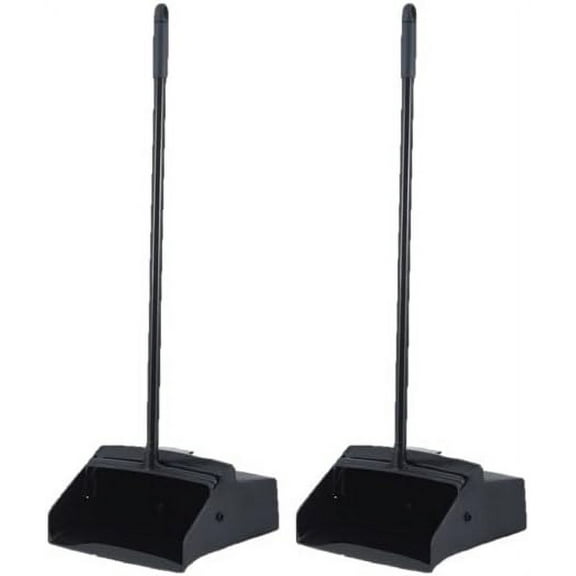 Folding Dustpan with Long Handle and Wheels- Black