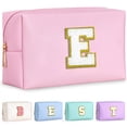 thumbnail image 1 of Bolsa de maquillaje con inicial TOPEAST, regalo de cumpleaños para niñas de 4, 5, 6, 7, 8, 9, 10, 11 y 12 años, bolsa de cosméticos personalizada | Neceser de cuero | Regalos para adolescentes (Rosa E, 1 of 5