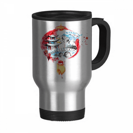 

china chinese bridge drawing travel mug flip lid stainless steel cup car tumbler thermos