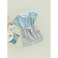 thumbnail image 3 of Arvbitana Newborn Infant Baby Boy Shorts Outfit Stripe T-Shirt Tops Jogger Beach Shorts Set Summer 2 Pcs Clothes 0-3 Years, 3 of 8