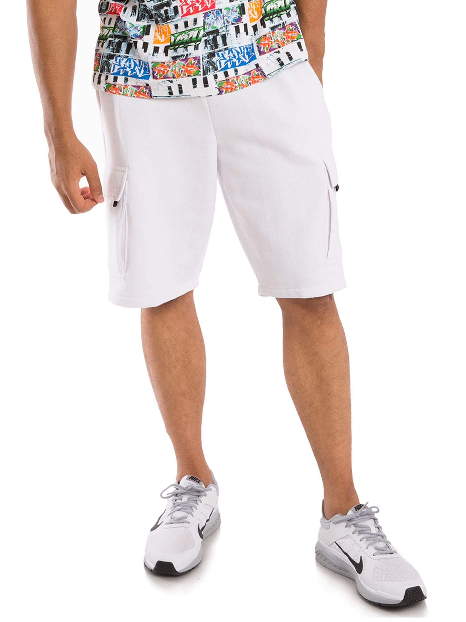Vibes Men Fleece Cargo Shorts 13" Inseam White XLarge