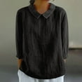 thumbnail image 3 of WTXUE Collared Shirts 3/4 Length Sleeve Womens Tops Cotton Linen Shirts Babydoll Tops Flowy Blouses Loose Fitting Tops Womens Summer Tops Dressy Casual Fitted T Shirts Black Xxl, 3 of 5