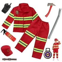 NimJoy 9Pcs Red Kids Fireman Costume Firefighter Dress-up Set for Boys 3-6 Years Toddler Birthday Christmas Present