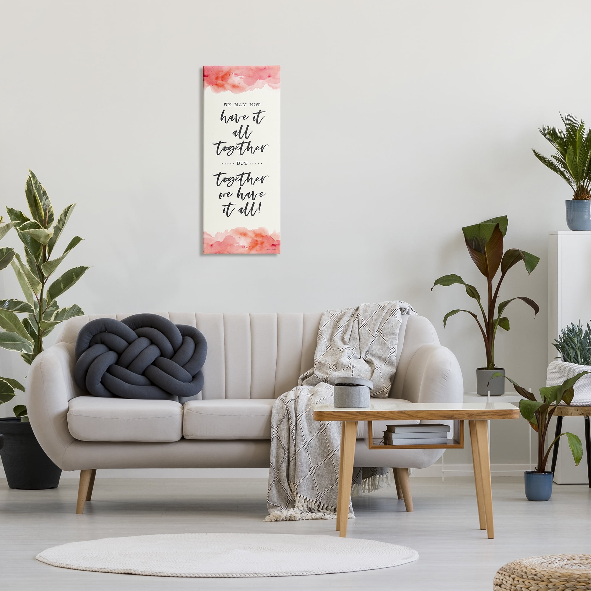 The Stupell Home Decor Together We Have It All Peach Coral Watercolor Typography Canvas Wall Art, 13 x 30