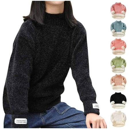 

Cethrio Sweaters for Toddler Girls Warm Clearance Solid Long Sleeve Cotton Christmas Gifts Fleece Kids Black Fall and Winter Clothes Size 4-5 Years