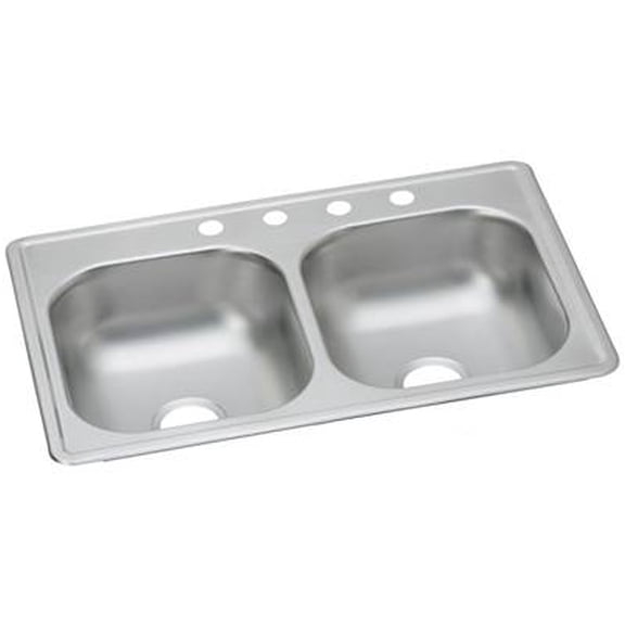 Elkay D23319MR2 Dayton Stainless Steel 33" x 19" x 6-7/16", Double Bowl Top Mount Kitchen Sink