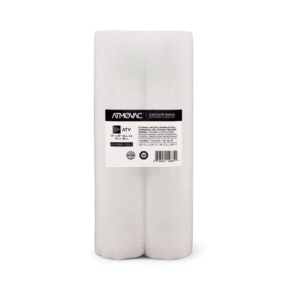 Atmovac Rouleaux de Sacs pour Scelleuse sous Vide 12"x20 Pieds (Lot de 2) – Sacs Canalisés – Sans BPA – pour Scelleuses à Chambre et Externes – pour Cuisson, Congélation, Sto
