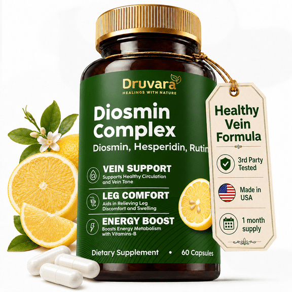Druvara Diosmin Hesperidin Complex with Rutin & B Vitamins, 60 Capsules