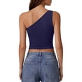 thumbnail image 4 of Lumtrix Womens One Shoulder Top Summer Going Out Pleated Crop Tank Tops Y2K Fashion Cami Cute Slim Fit Shirt Navy M, 4 of 4