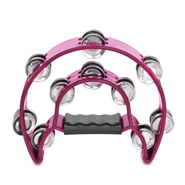 Half Moon Musical Tambourine (Pink) Double Row Metal Jingles Hand Held  Percussion Drum for Gift KTV Party Kids Toy with Ergonomic Handle Grip