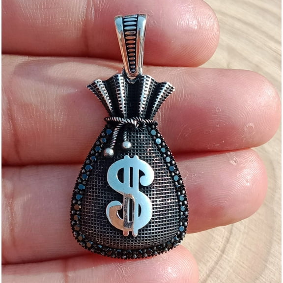 Money Bag Dollar Sign Mens Pendant Solid 925 Sterling Silver Stylish Bikers Jewelry Christmas Gift