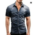 thumbnail image 3 of Sonducket Camisa vaquera para hombre, pantalones vaqueros elásticos suaves y delgados, manga corta, estilo americano, cierre de botón , ropa, Type10 NO10, 3 of 6
