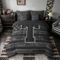 thumbnail image 3 of Meiyoeat Vintage American Flag Letter T Bedding Comforter Set 7-Piece for Men Kids, Bold Initial King Bedding Sets, Black Gray White,Black Reversible, 3 of 6