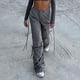 thumbnail image 3 of Pantalones Tipo Cargo Pantalones cargo Mujer Pantalones casuales sueltos Cordón Y2K Primavera Verano (Gris L) Ygjytge para Mujer Gris T L, 3 of 5