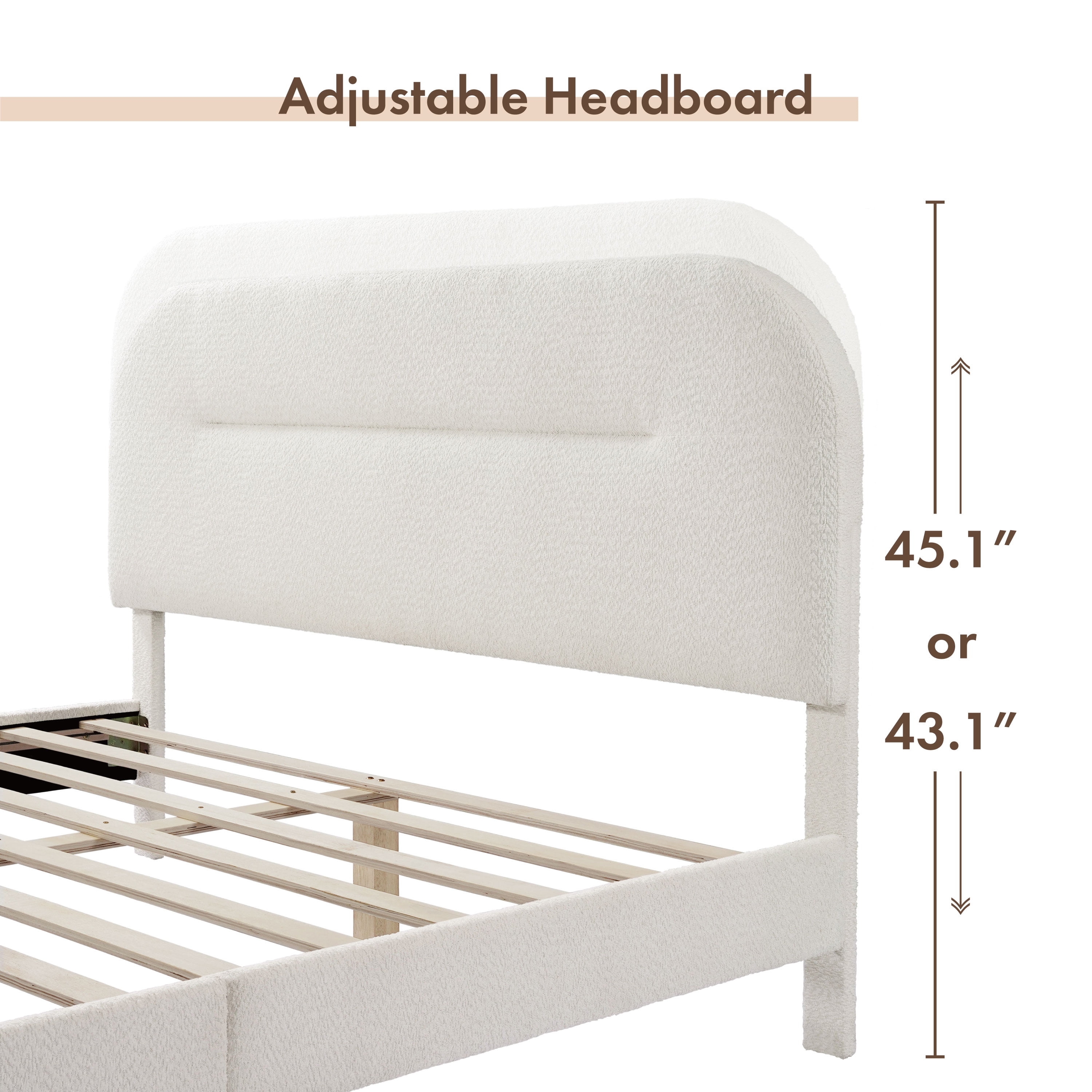 Furniture of America Aliz Modern Boucle Fabric Platform Bed, Queen, White