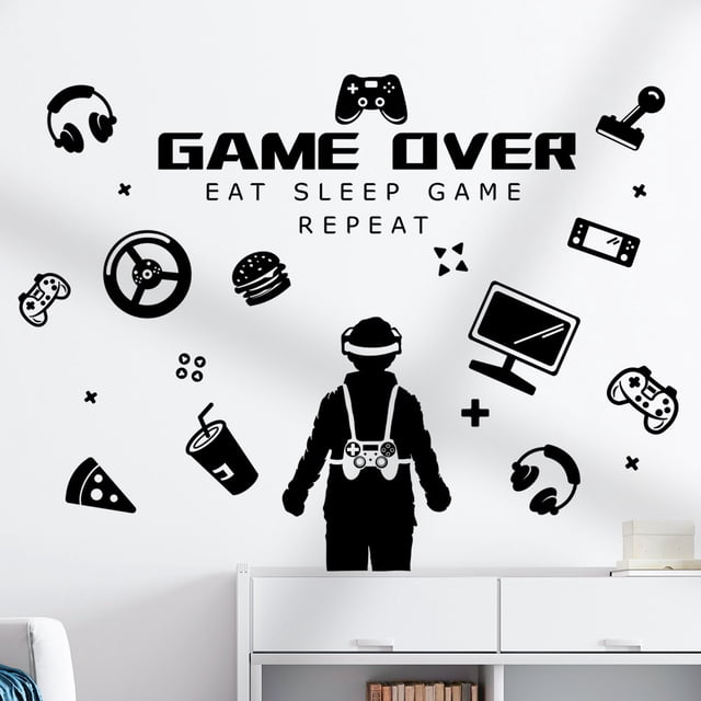 Adhesivos de pared Game Over Eat Sleep Game Repeat PVC 30 x 90 cm