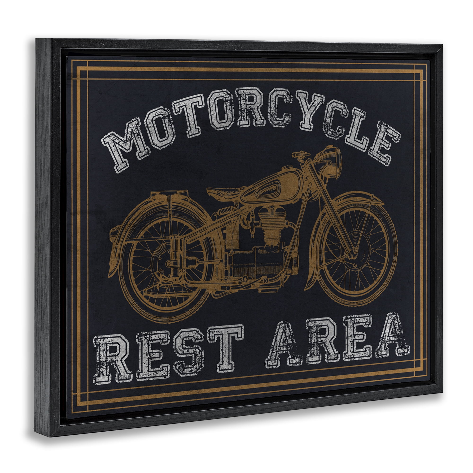 Stupell Industries Motorcycle Rest Area Black Framed Floater Canvas Wall Art, design by Marcus Prime