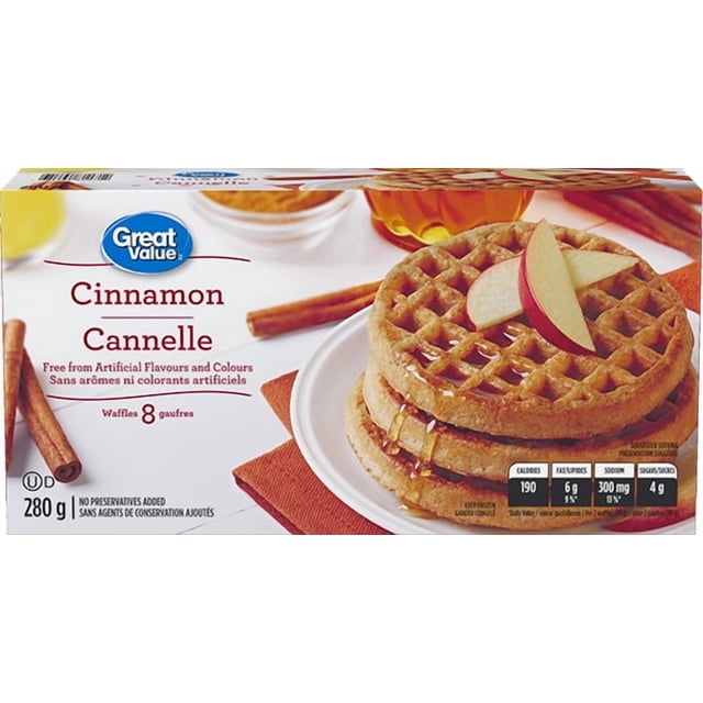 Great Value Cinnamon Waffles, 280g, 8 Waffles, 280 g