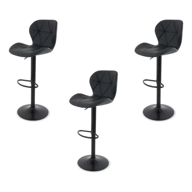 Sillas de Bar y Barra de Cocina de Acabado Moderno con Respaldo y Reposapies de Altura Ajustable - Bancos Giratorios para Bar con Asiento Acolchado Diseño Elegante Set 3 Piezas Negro