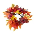 thumbnail image 2 of Maple Leaf Pumpkin Berry Candle Wreath – Fall Harvest Thanksgiving & Halloween Decorative Candle Holder Ring, 2 of 6