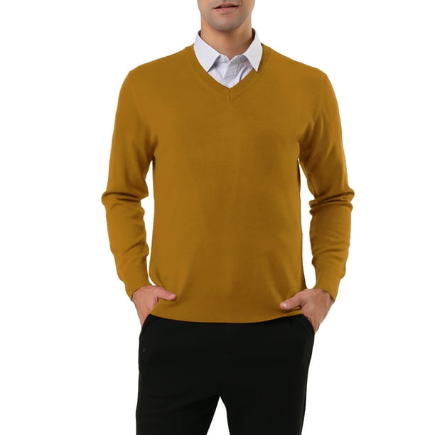 Suéter de punto de color sólido de manga larga con cuello en V INSPIRE CHIC para hombres marrón S