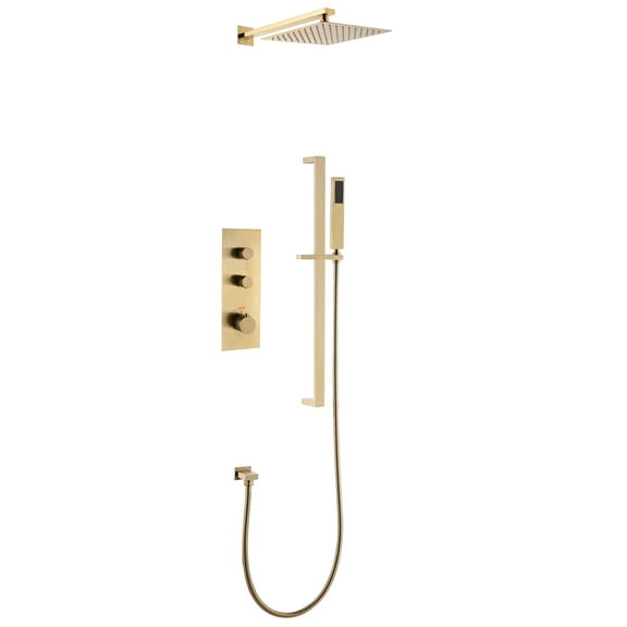 Solid Brass Thermostatic Shower System, Shower Set with Shower Slide Bar with Thermostatic Valve