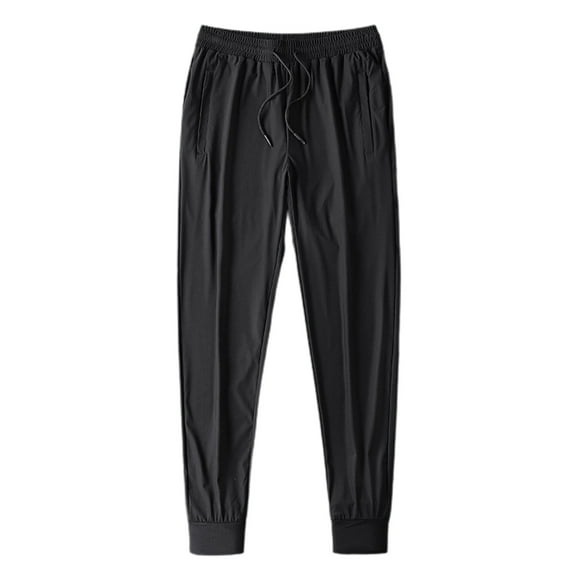 SWSMCLT Men's Quick Dry Pants Casual Fishing Hiking Pants Elastic Waist Zipper Pockets Comfy Tapered Closed Bottom Trousers Camping Workout Black X-Large