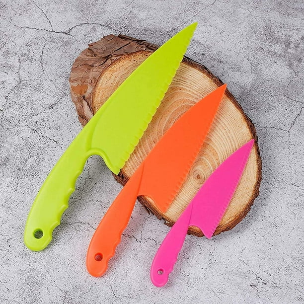 Casewin Lot de 3 couteaux de cuisine en plastique pour enfant pour  tout-petits, couteaux de cuisine pour tout-petits, couteaux en nylon pour  fruits, pain, gâteau, salade, laitue 