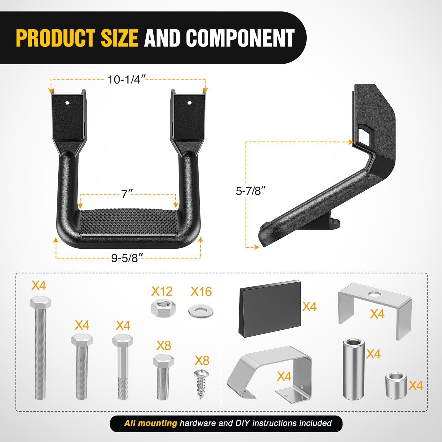 Nilight Universal Side Step Slip-Proof Aluminum Side Hoop Steps Nerf Bars Assembly Black 2 Pcs (1 Pair) for Chevy (Chevrolet) Ford Toyota GMC Dodge RAM