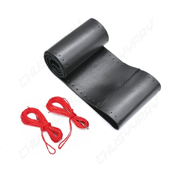 Car Steering Wheel Cover-Black Real Leather 37-38cm to Lace up Protector-DIY