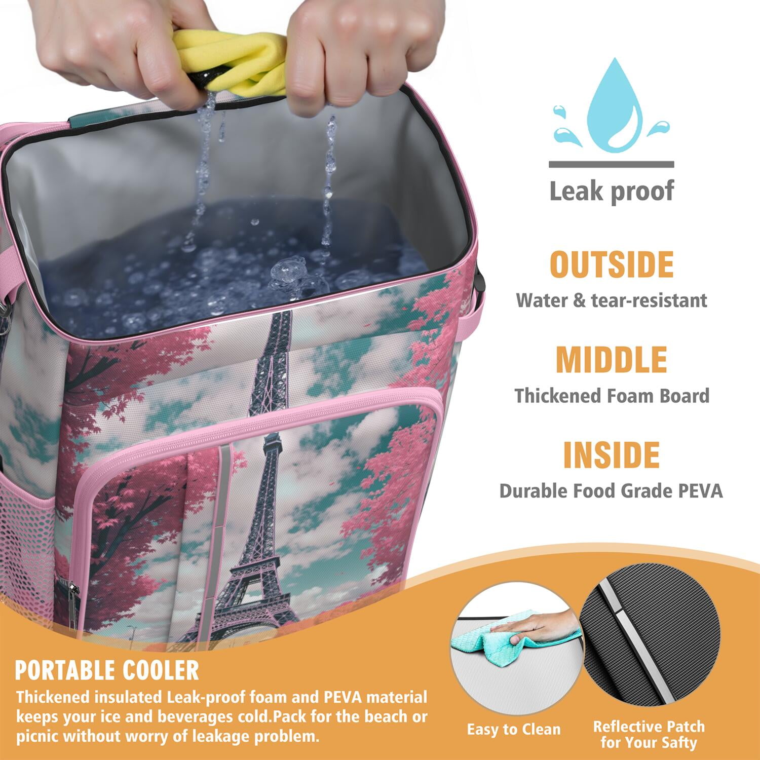 Cooler Backpack 26 Cans Paris Lightweight Insulated Backpack Cooler Leak Proof Travel Camping Lunch Backpack Office Lunch Storage for Outdoor Enthusiasts