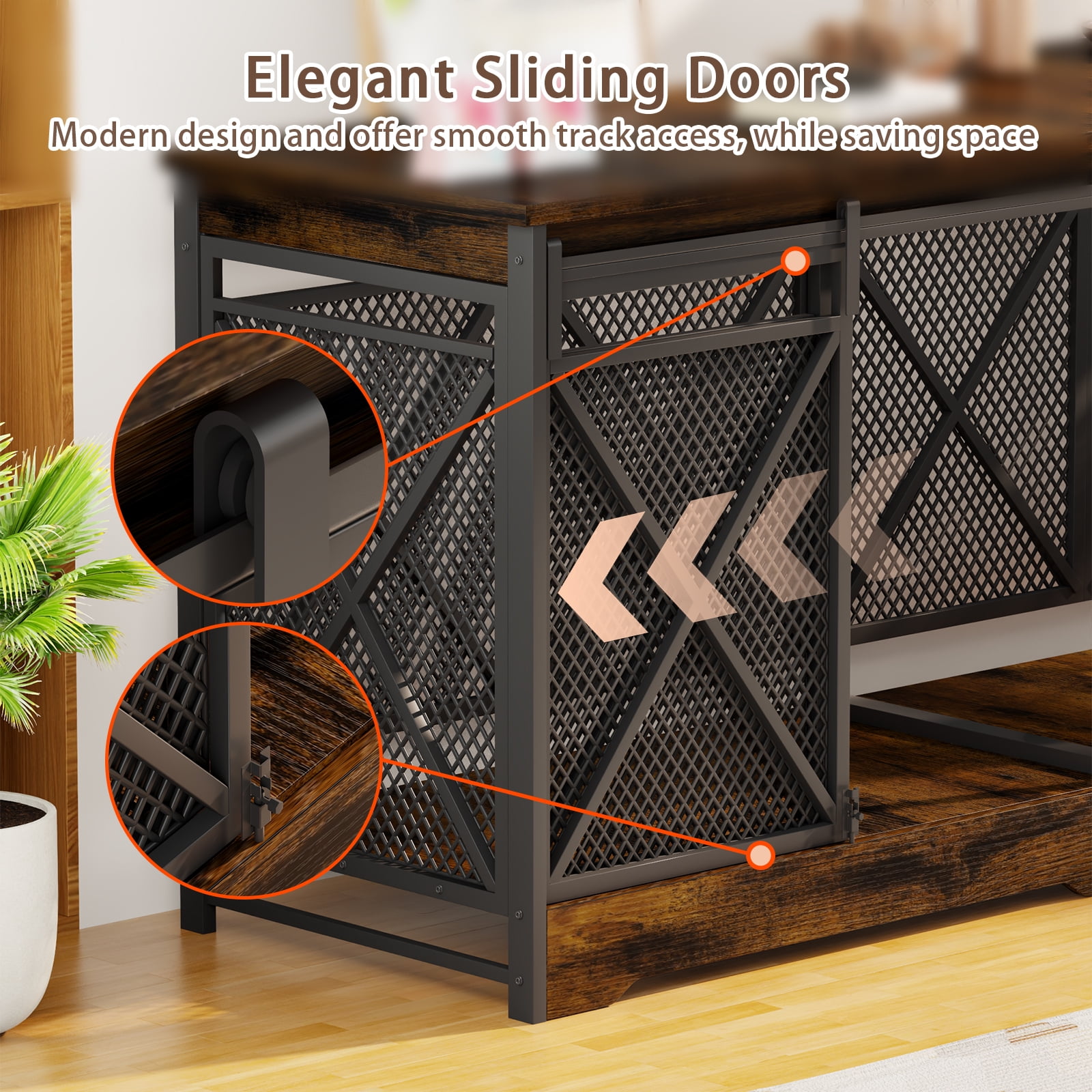 78 inch Double Dog Crate Furniture for 2 Dogs Lager Dog Wooden Crate Kennel table with Removable Divider Indoor Dog House for Small Medium Large Extra Large Size Brown