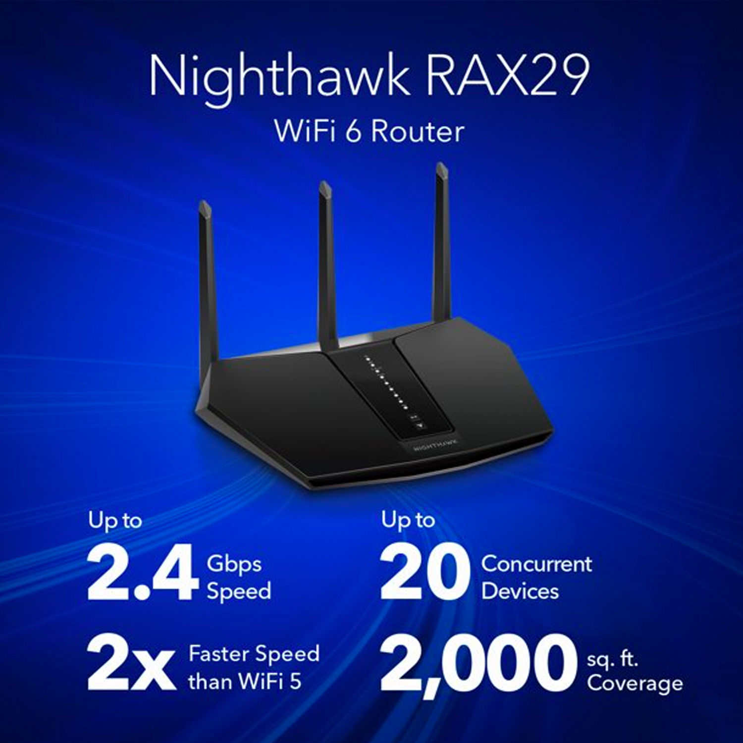 NETGEAR - Nighthawk AX2400 WiFi 6 Router, 2.4Gbps (RAX29) - image 2 of 6