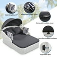thumbnail image 3 of Royard Oaktree Outdoor Wicker Daybed with Adjustable Canopy Patio Double Sunbed with Cushion and Decorative Pillows Rattan Sofa Bed for Backyard Porch Poolside,White, 3 of 7