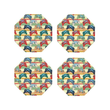 

Fuzoiu Retro With Joysticks Print Leather Coasters Set Drink Coasters Set of 4 for Tabletop Protection Durable PVC Coasters Home Décor and Housewarming Gift-Octagon