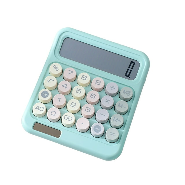 Solar Energy 12 Digit Display Calculator Round Mechanical Keyboard Advanced Color Mint Green For Student Office Use Gradient Design Mint Green