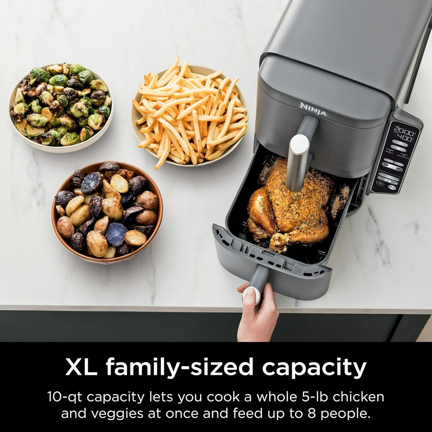 Restored Ninja 10 qt 2-Basket Air Fryer, Black - Automatic Shutoff (Refurbished)