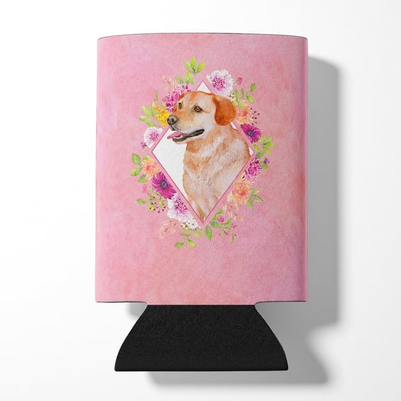 Carolines Treasures CK4158CC Yellow Labrador Retriever Pink Flowers Can or Bottle Hugger Can Hugger multicolor