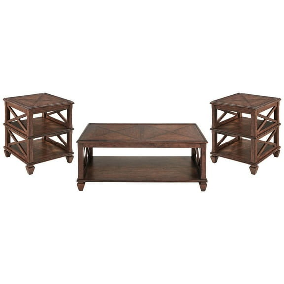 Stockbridge Solid Wood Set Coffee Table and Two 2-Shelf End Tables in Cherry